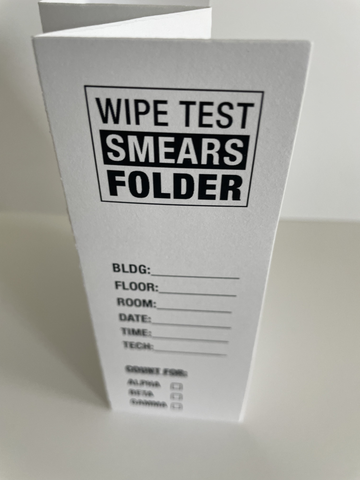 Wipe Test  Record Folder with 1 inch Polyfoam Wipe Test Smears